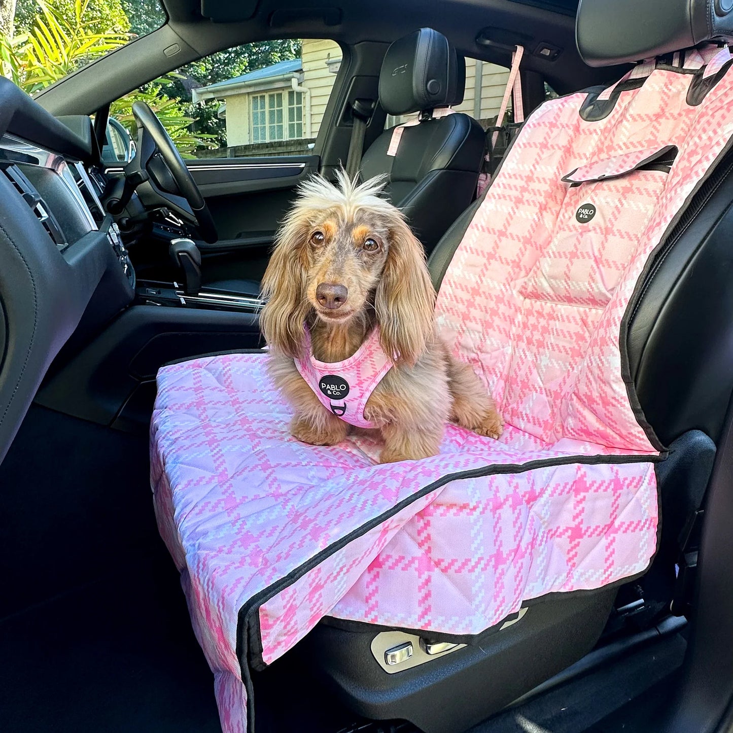 Pablo & Co Deluxe Car Seat Cover - Pink Houndstooth Colour